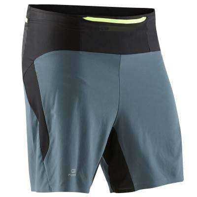 ШОРТЫ ДЛЯ БЕГА 2 В 1 СО ВСТРОЕННЫМИ ТАЙТСАМИ 3/4 МУЖСКИЕ UTILITY ЧЕРНЫЕ KALENJI - купить в интернет-магазине