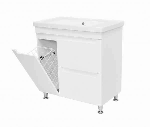 Тумба для ванны с paковиной и бельевой корзиной.