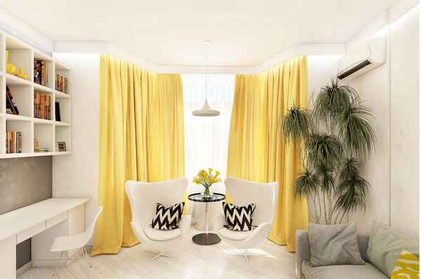 Желтые шторы в интерьере кухни, детской, спальни и гостиной, фото