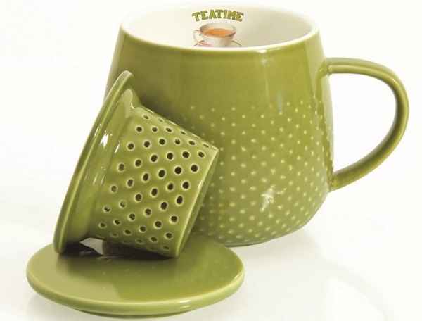 Заварочная кружка для чая: чашка-заварник с керамическим ситом и крышкой из фарфора