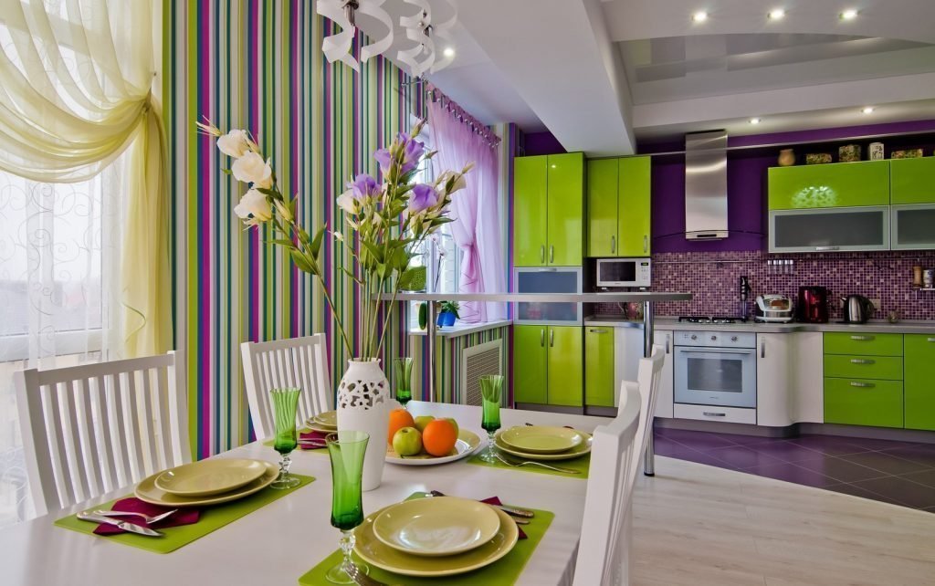 С какими обоями сочетается салатовая кухня?