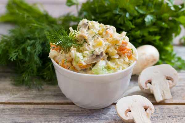 Рецепт вкусного салата из сырых шампиньонов