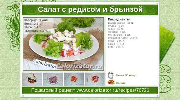 Сколько калорий в свежем редисе