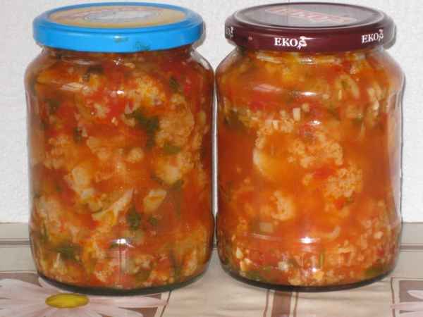 Салат лечо на зиму с цветной капустой и овощами