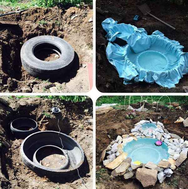 Создание пруда из покрышки своими руками