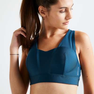 Бра для фитнеса и кардиотренировок женский синий 500 DOMYOS - купить в интернет-магазине
