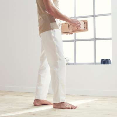 БРЮКИ ПОЛОТНЯНЫЕ ДЛЯ МЯГКОЙ ЙОГИ МУЖСКИЕ БЕЛЫЕ DOMYOS - купить в интернет-магазине