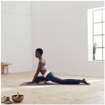 Брюки для мягкой йоги женские из биохлопка черные / серые DOMYOS - купить в интернет-магазине