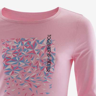 Футболка дышащая для девочек светло-розовая с принтом DOMYOS - купить в интернет-магазине