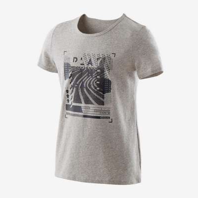 Футболка с короткими рукавами гимнаст. для мальчиков серая с черным принтом 100 DOMYOS - купить в интернет-магазине