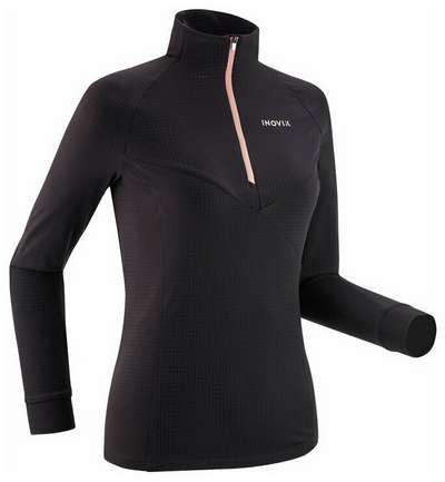 Футболка с длинными рукавами для беговых лыж легкая черная женская XC S 500 INOVIK - купить в интернет-магазине