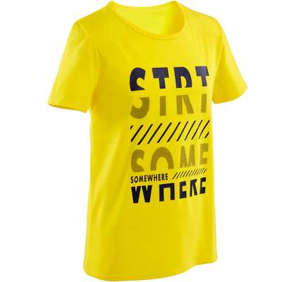 Футболка 100 GYM для мальчиков желтая с принтом DOMYOS - купить в интернет-магазине