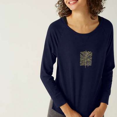 Футболка с длинными рукавами (лонгслив) для фитнеса женская темно-синяя NYAMBA - купить в интернет-магазине