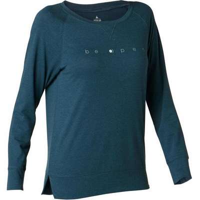 Футболка с длинными рукавами для фитнеса хлопковая темно-синяя DOMYOS - купить в интернет-магазине