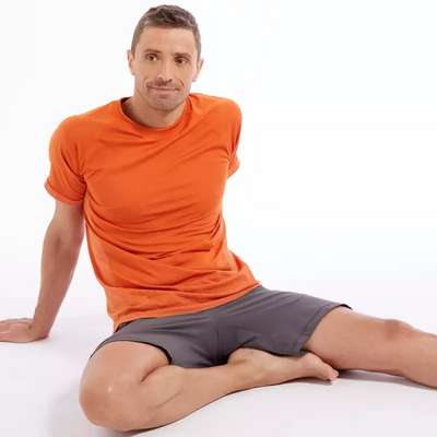 
				Футболка для динамической йоги бесшовная мужская оранжевая KIMJALY - купить в интернет-магазине 
			