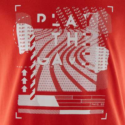 Футболка с коротк. рукавами д/ГИМНАСТИКИ д/мальчиков красная с белым принтом 100 DOMYOS - купить в интернет-магазине