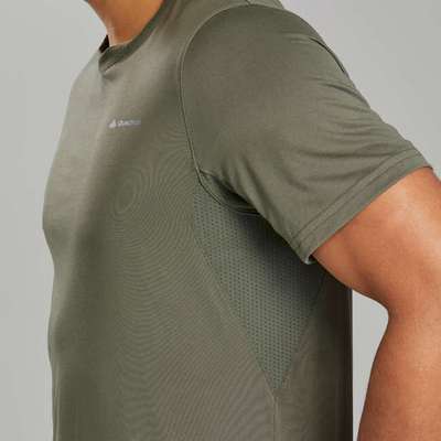 Футболка с короткими рукавами для горных походов мужская цвета хаки MH100 QUECHUA - купить в интернет-магазине