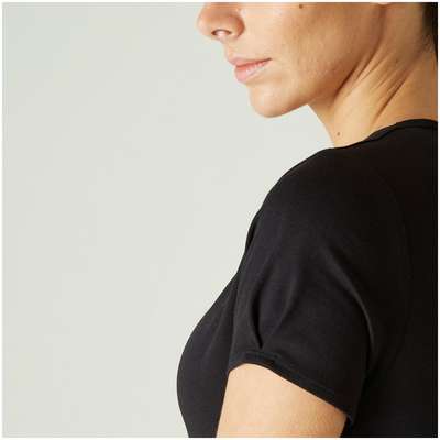 Футболка для фитнеса женская хлопковая эластичная 510 черная NYAMBA - купить в интернет-магазине