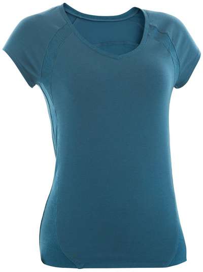 Футболка для фитнеса хлопковая эластичная бирюзовая NYAMBA - купить в интернет-магазине