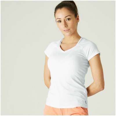 Футболка для фитнеса хлопковая эластичная зауженная темно-серая узорчатая NYAMBA - купить в интернет-магазине