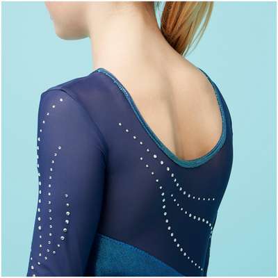 Купальник с длинными рукавами для художест. гимнастики женский синий со стразами DOMYOS - купить в интернет-магазине