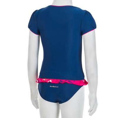 Верх купальника танкини для девочек темно-синий с принтом 