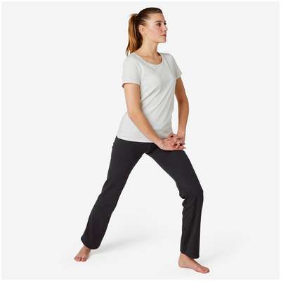 Легинсы FIТ+ для фитнеса прямого покроя, низ на затяжке женские 500 черные NYAMBA - купить в интернет-магазине