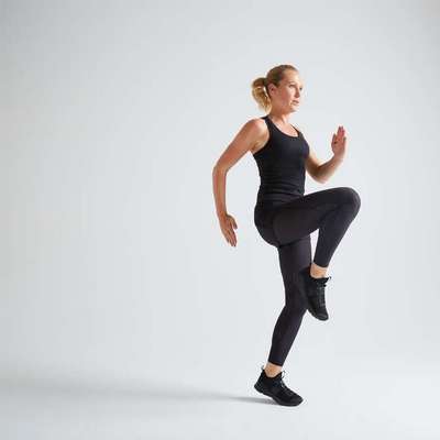 Легинсы для фитнеса и кардиотренировок женские короткие FSL 500 черные DOMYOS - купить в интернет-магазине