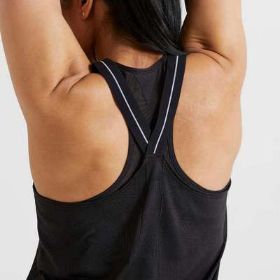 Майка для фитнеса с тонкими бретелями черная DOMYOS - купить в интернет-магазине