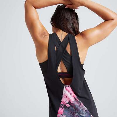 Майка для фитнеса с перекрестными бретелями и принтом DOMYOS - купить в интернет-магазине