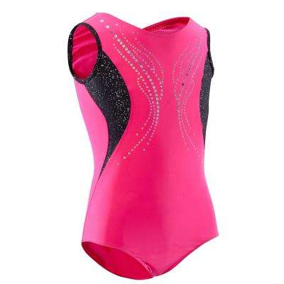 
				Майка с блёстками для художественной гимнастики женская черно-розовая DOMYOS - купить в интернет-магазине 
			