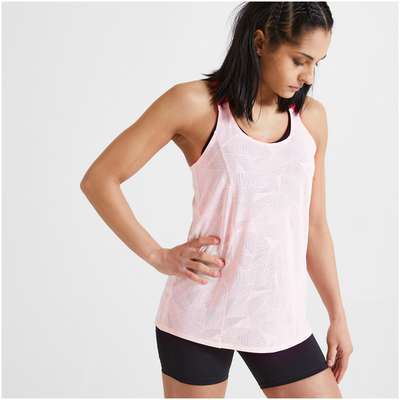 Майка для фитнеса с тонкими бретелями светло-розовая DOMYOS - купить в интернет-магазине