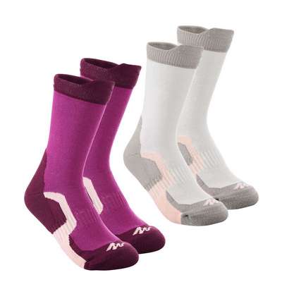 
				Носки для горных походов с высоким голенищем детские 2 пары фиолетовые Crossocks QUECHUA - купить в интернет-магазине 
			
